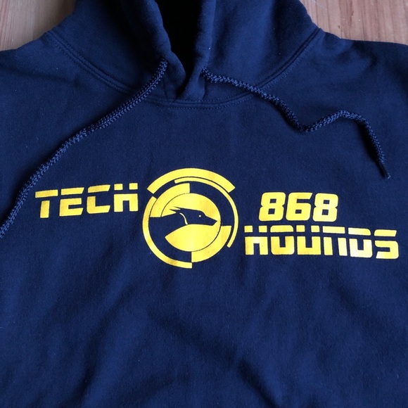 TECH HOUNDS Hoodie Pullover Shirt Long Sleeve Sweatshirt Blue Medium Mens UNISEX - Picture 2 of 14